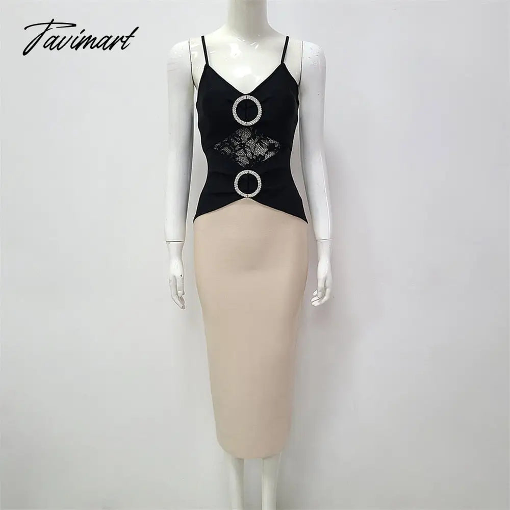 Spaghetti Strap Bandages Dress New Women Sexy Lace Patchwork Clothing Club Party Celebrity Elegant Dresses