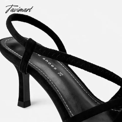 Spanish New Women's Shoes Elastic Cloth Slim Heel Women's Shoes Cross Strap Sexy Slim Strap Middle Heel Sandals