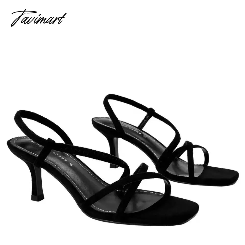Spanish New Women's Shoes Elastic Cloth Slim Heel Women's Shoes Cross Strap Sexy Slim Strap Middle Heel Sandals