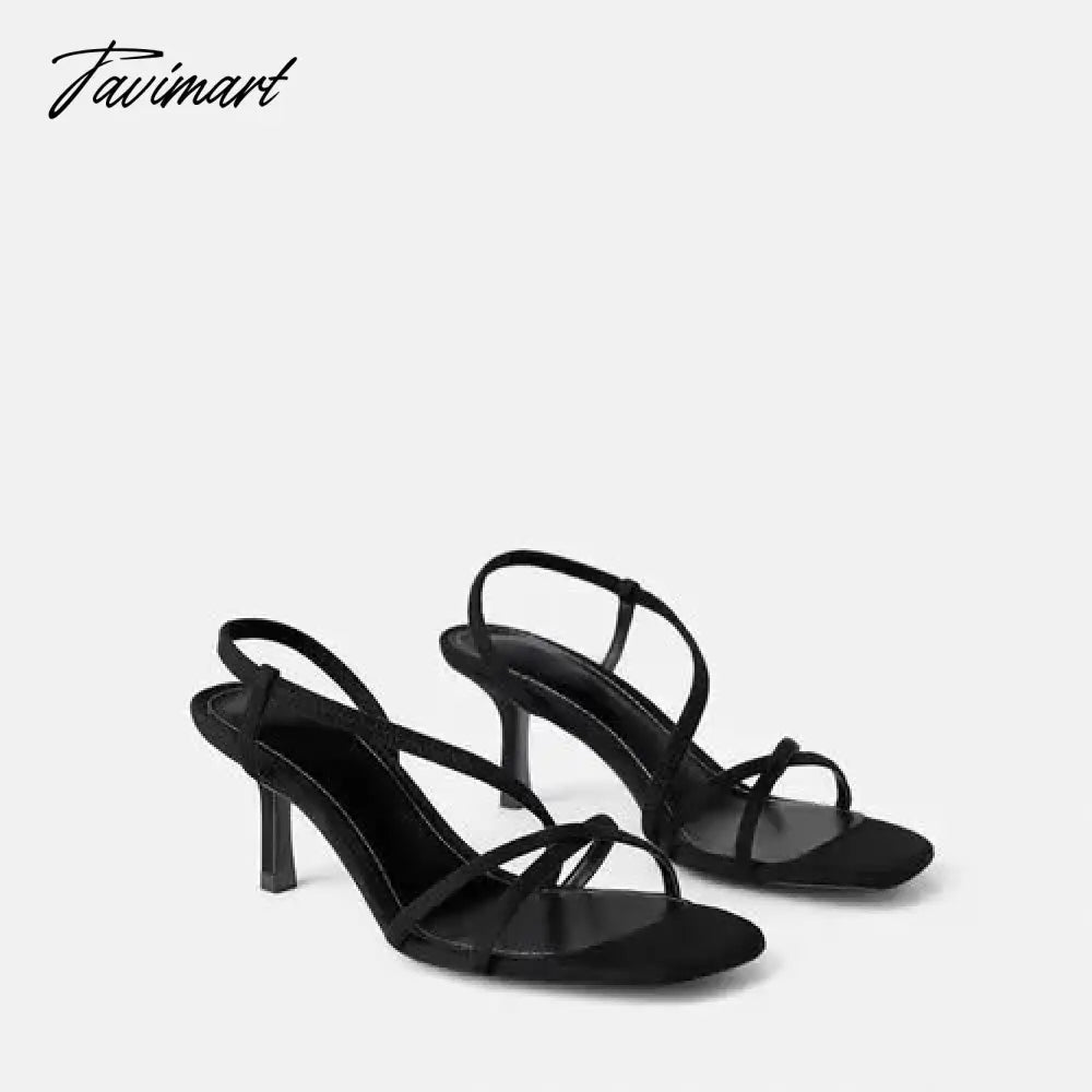 Spanish New Women's Shoes Elastic Cloth Slim Heel Women's Shoes Cross Strap Sexy Slim Strap Middle Heel Sandals