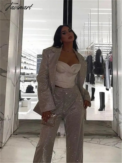 Sparkly Blazers For Women Oversized Loose Sliver Black Gliiter Casual Jackets Blazer Set Pink Coat Women Party Outfits