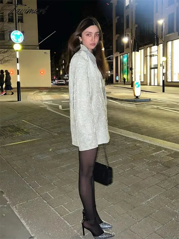 Sparkly Blazers For Women Oversized Loose Sliver Black Gliiter Casual Jackets Blazer Set Pink Coat Women Party Outfits