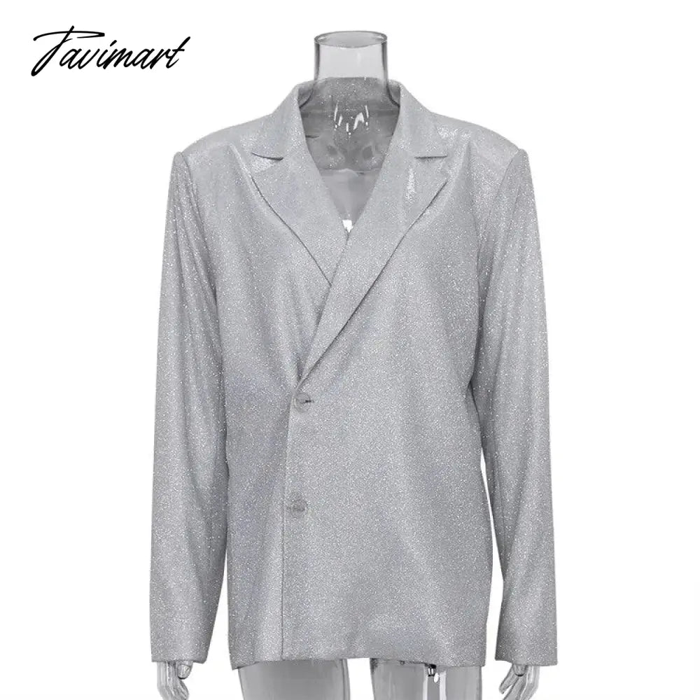 Sparkly Blazers For Women Oversized Loose Sliver Black Gliiter Casual Jackets Blazer Set Pink Coat Women Party Outfits