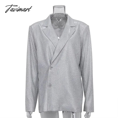 Sparkly Blazers For Women Oversized Loose Sliver Black Gliiter Casual Jackets Blazer Set Pink Coat Women Party Outfits