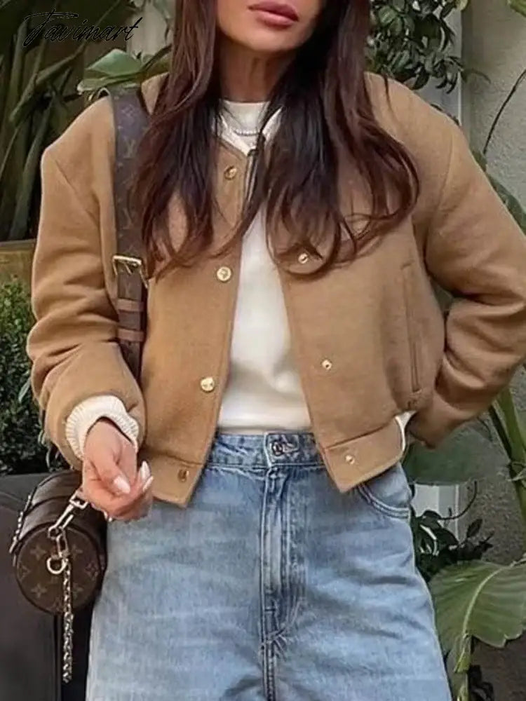 Spring Autumn Short Jacket Women Slim Long Sleeve Single Breasted Crop Top Woman Casual Jackets