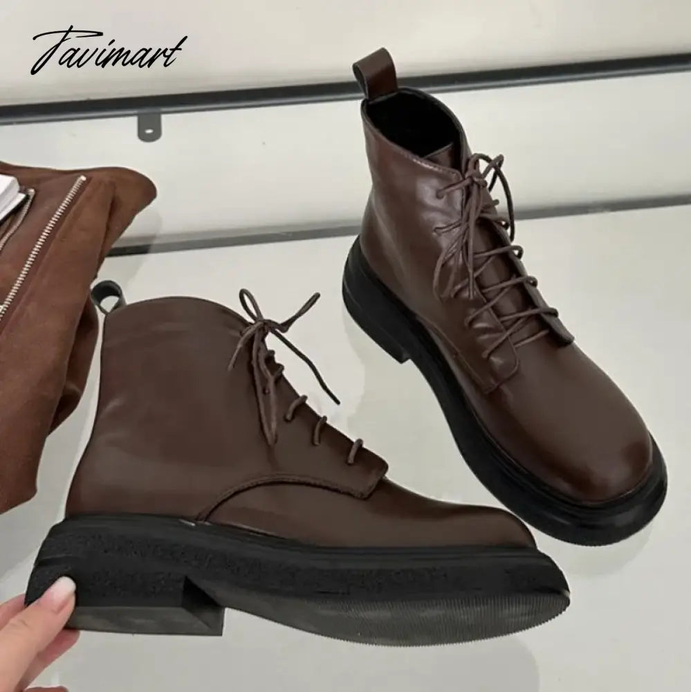 Spring Autumn Women Ankle Boot Fashion Round Toe Platform Ladies Short Boots Low Heel Outdoor Lace Up Boots