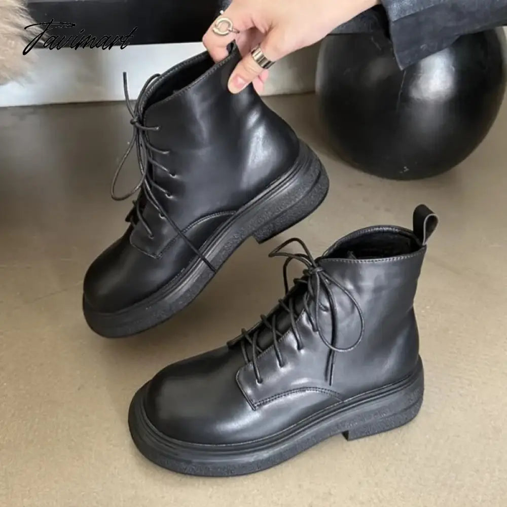 Spring Autumn Women Ankle Boot Fashion Round Toe Platform Ladies Short Boots Low Heel Outdoor Lace Up Boots