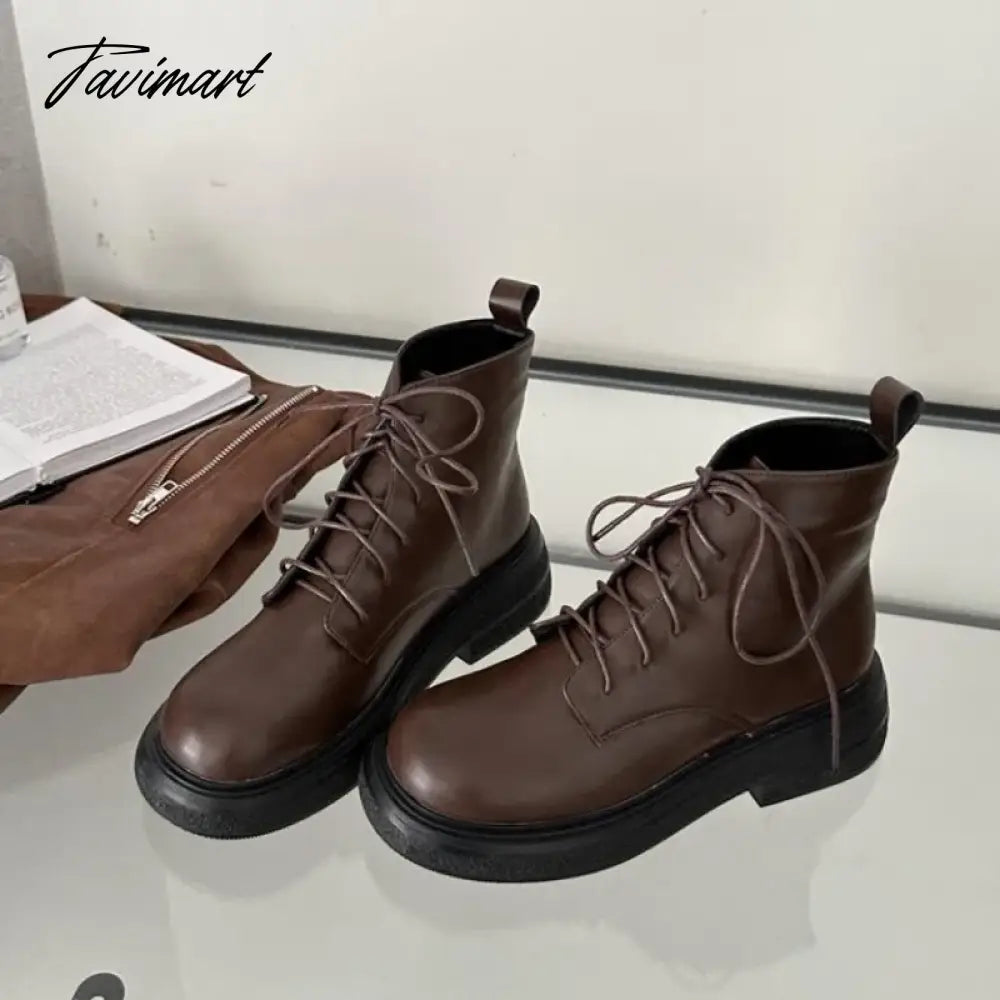 Spring Autumn Women Ankle Boot Fashion Round Toe Platform Ladies Short Boots Low Heel Outdoor Lace Up Boots