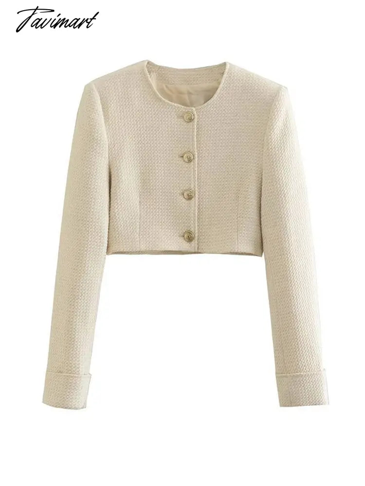 Spring Fashion Women Single Breasted Tweed Blazer Coat Female Vintage Female Long Sleeve Blazers Jacket Outerwear Outfit