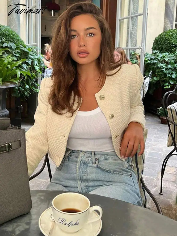 Spring Fashion Women Single Breasted Tweed Blazer Coat Female Vintage Female Long Sleeve Blazers Jacket Outerwear Outfit