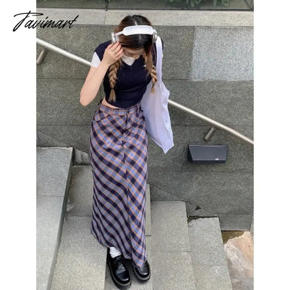 Spring Knitted Tassel A-Line Long Skirts Women Printing Plaid Skirt Female Autumn High Waist Warm Skirt Elegant Office Lady Saia