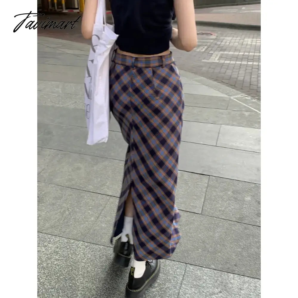 Spring Knitted Tassel A-Line Long Skirts Women Printing Plaid Skirt Female Autumn High Waist Warm Skirt Elegant Office Lady Saia