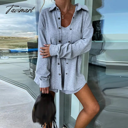 Spring Loose Women Shorts Suit Female Solid Coat + Vest +Pocket Shorts Outfits New Casual Streetwear Sweatshirt Three-Piece Set