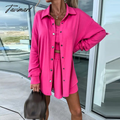 Spring Loose Women Shorts Suit Female Solid Coat + Vest +Pocket Shorts Outfits New Casual Streetwear Sweatshirt Three-Piece Set