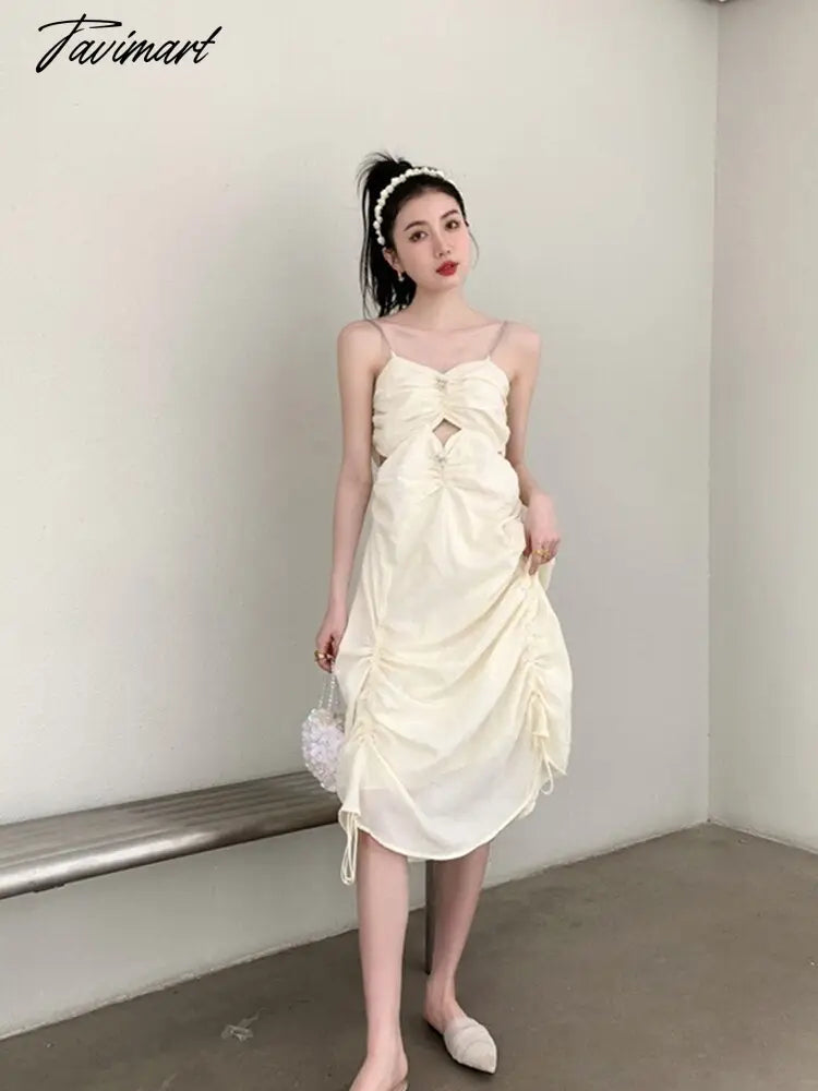 Spring New Style American Style Temperament Versatile Suspender Dress Spice Girl Sense of Design Solid Color Long Skirt