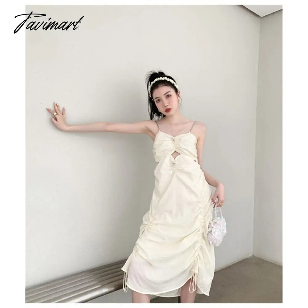 Spring New Style American Style Temperament Versatile Suspender Dress Spice Girl Sense of Design Solid Color Long Skirt