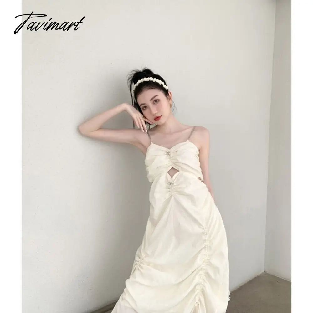 Spring New Style American Style Temperament Versatile Suspender Dress Spice Girl Sense of Design Solid Color Long Skirt