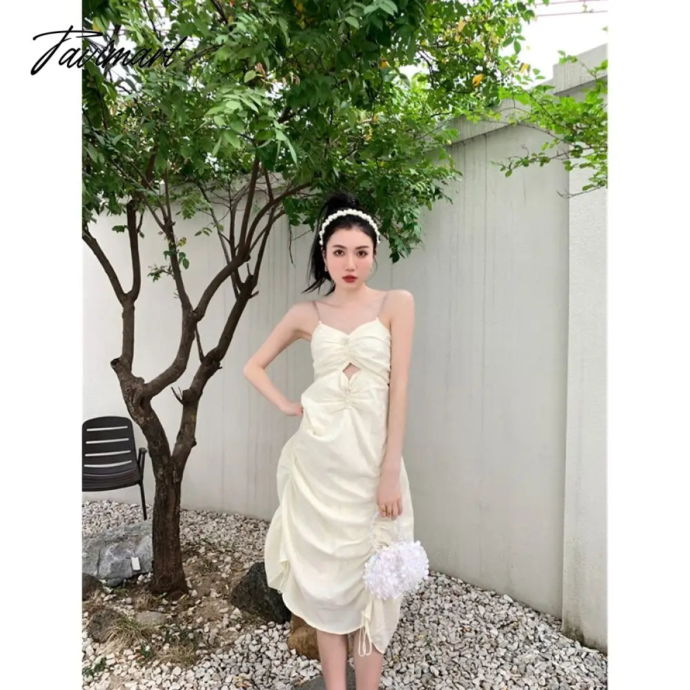 Spring New Style American Style Temperament Versatile Suspender Dress Spice Girl Sense of Design Solid Color Long Skirt