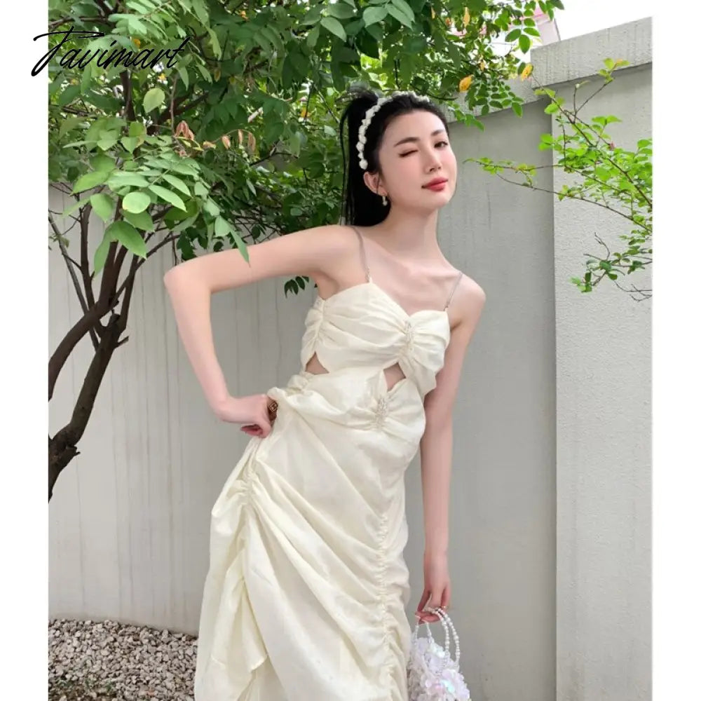 Spring New Style American Style Temperament Versatile Suspender Dress Spice Girl Sense of Design Solid Color Long Skirt