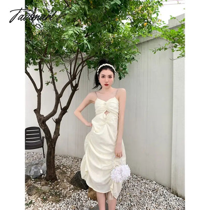 Spring New Style American Style Temperament Versatile Suspender Dress Spice Girl Sense of Design Solid Color Long Skirt