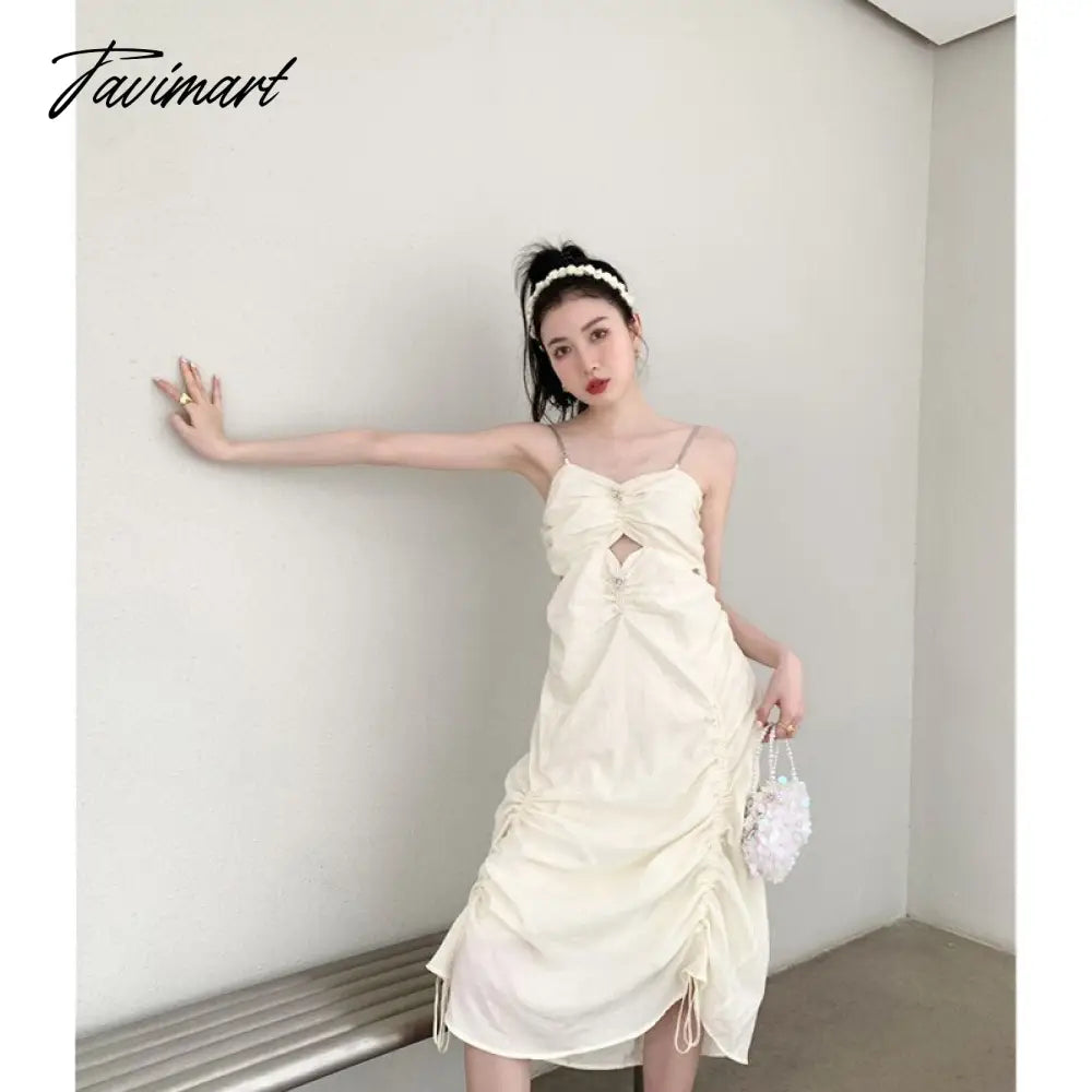 Spring New Style American Style Temperament Versatile Suspender Dress Spice Girl Sense of Design Solid Color Long Skirt