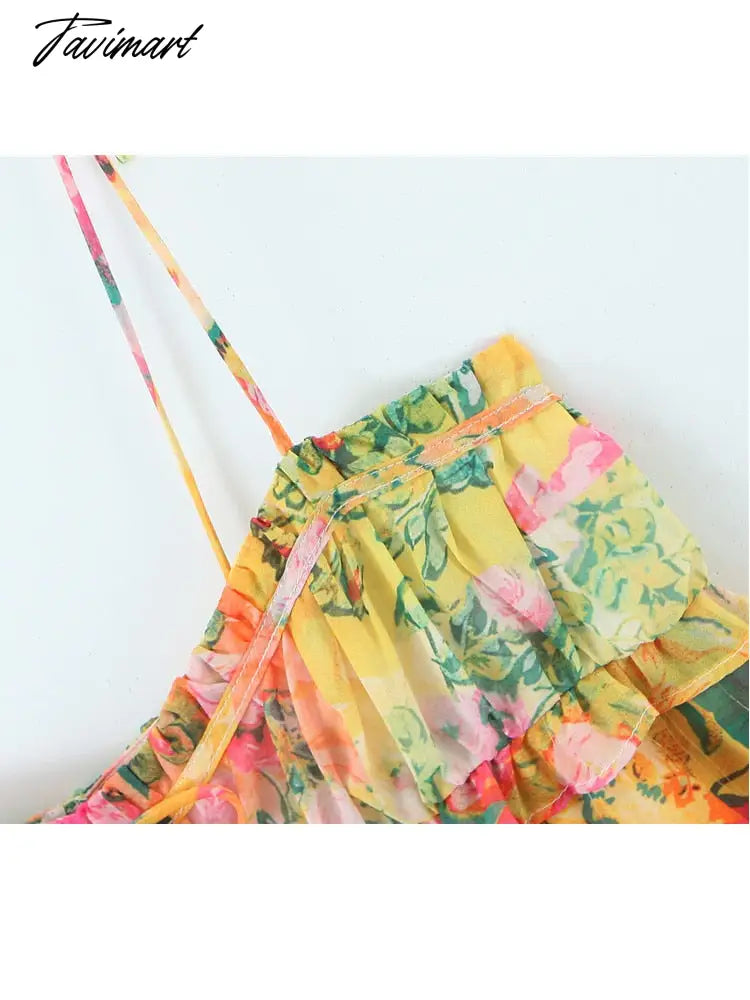 Spring Summer New Fungus Lace Short Strap Dress Woman Sexy Sweet Backless Printed Tie Mini Dress Female