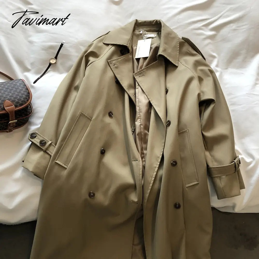 Spring Women Long Trench Coat Oversize Style Turn Down Collar Long Trench Femme Casaco Abrigo Streetwear