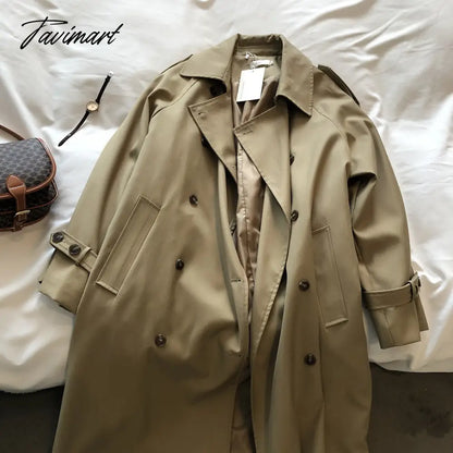 Spring Women Long Trench Coat Oversize Style Turn Down Collar Long Trench Femme Casaco Abrigo Streetwear
