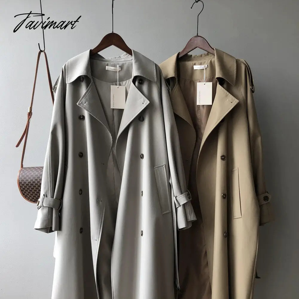 Spring Women Long Trench Coat Oversize Style Turn Down Collar Long Trench Femme Casaco Abrigo Streetwear