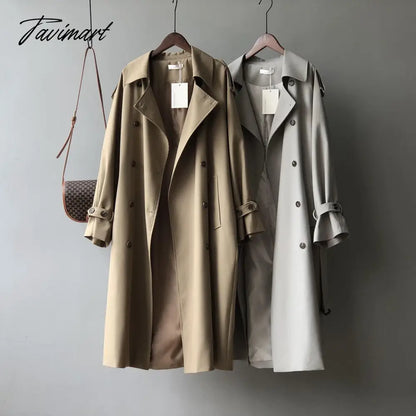 Spring Women Long Trench Coat Oversize Style Turn Down Collar Long Trench Femme Casaco Abrigo Streetwear