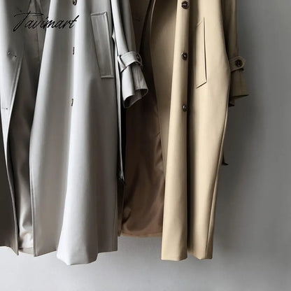 Spring Women Long Trench Coat Oversize Style Turn Down Collar Long Trench Femme Casaco Abrigo Streetwear