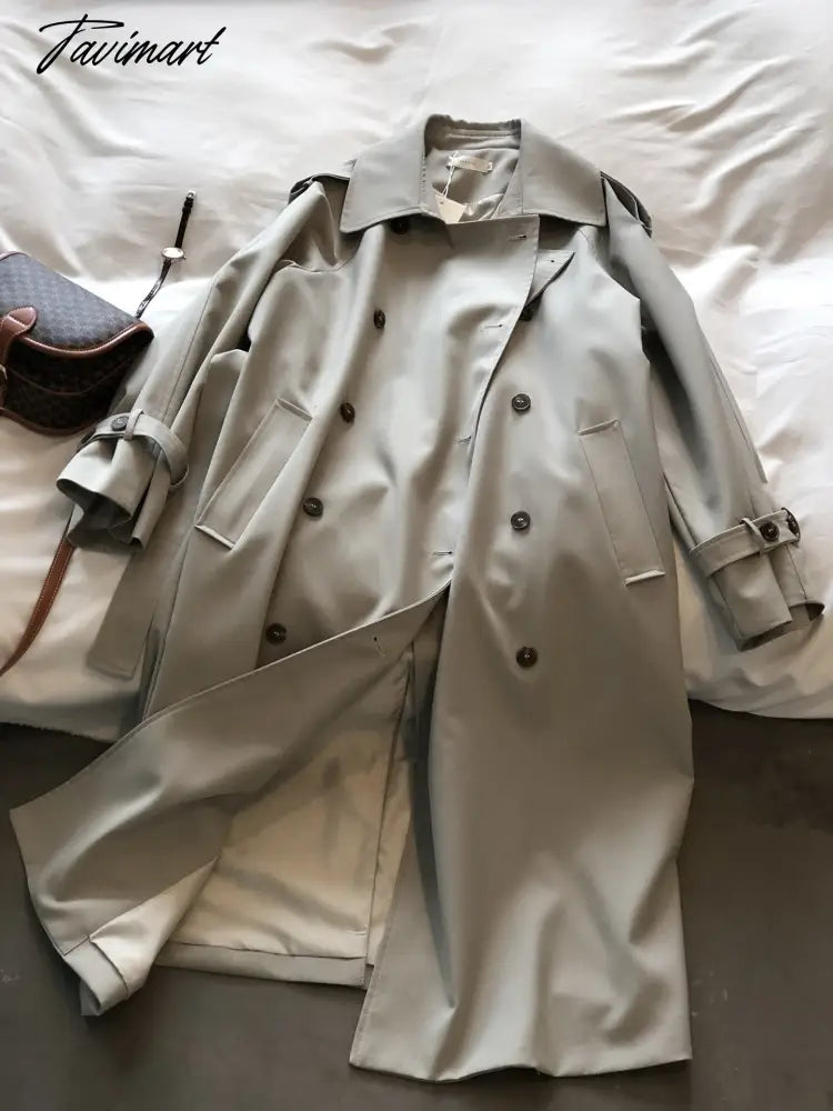 Spring Women Long Trench Coat Oversize Style Turn Down Collar Long Trench Femme Casaco Abrigo Streetwear