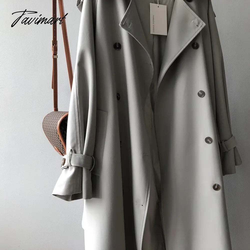 Spring Women Long Trench Coat Oversize Style Turn Down Collar Long Trench Femme Casaco Abrigo Streetwear