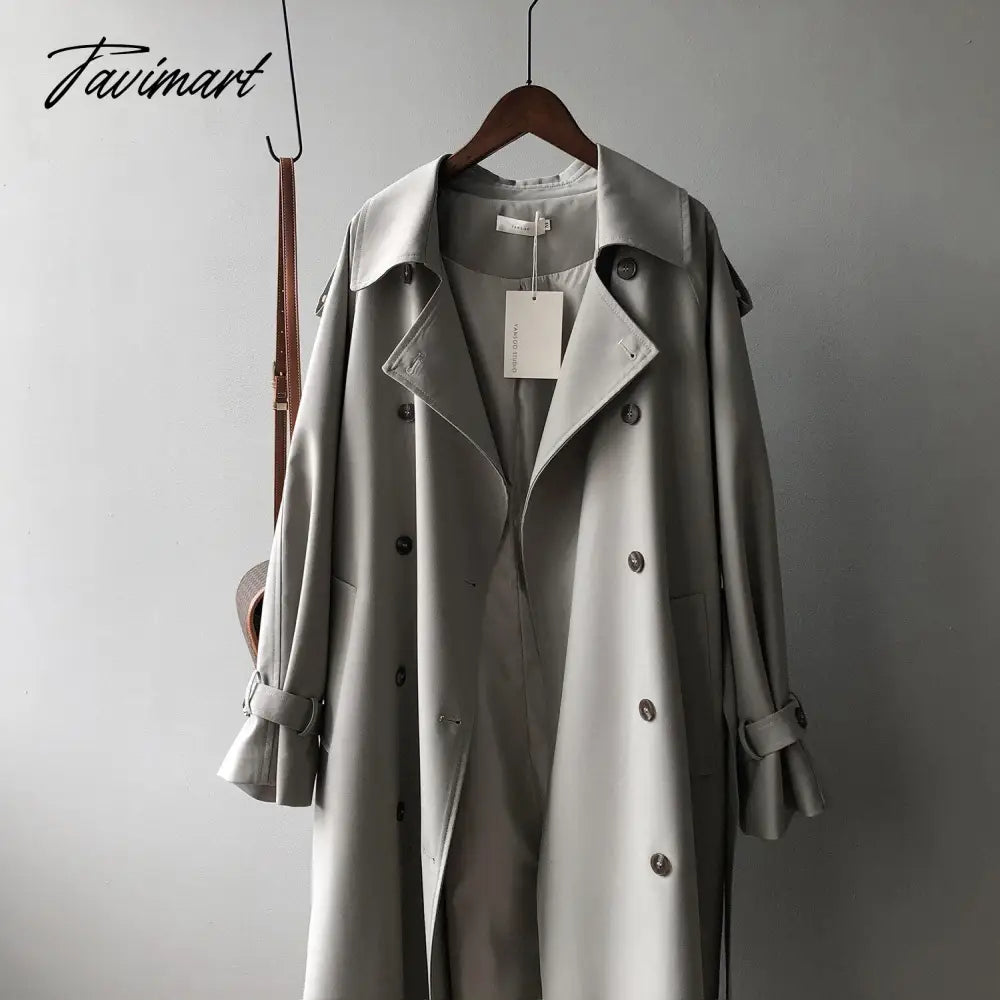 Spring Women Long Trench Coat Oversize Style Turn Down Collar Long Trench Femme Casaco Abrigo Streetwear