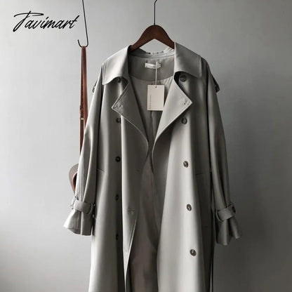 Spring Women Long Trench Coat Oversize Style Turn Down Collar Long Trench Femme Casaco Abrigo Streetwear