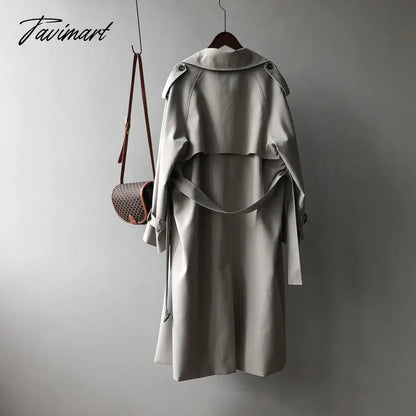 Spring Women Long Trench Coat Oversize Style Turn Down Collar Long Trench Femme Casaco Abrigo Streetwear