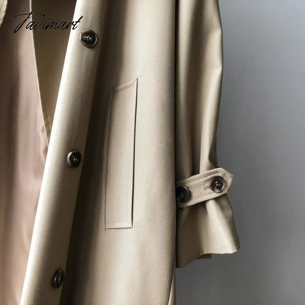 Spring Women Long Trench Coat Oversize Style Turn Down Collar Long Trench Femme Casaco Abrigo Streetwear