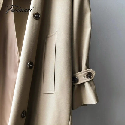 Spring Women Long Trench Coat Oversize Style Turn Down Collar Long Trench Femme Casaco Abrigo Streetwear