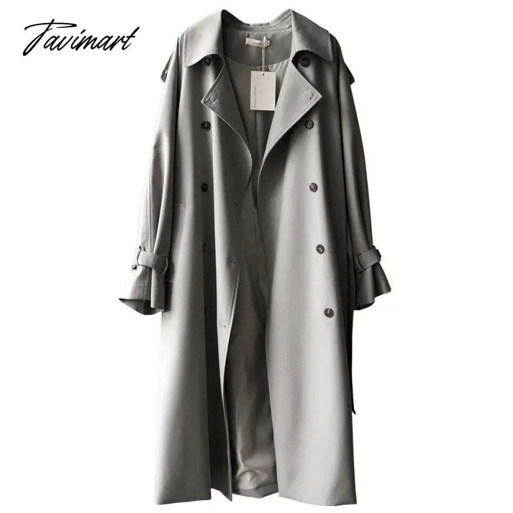 Spring Women Long Trench Coat Oversize Style Turn Down Collar Long Trench Femme Casaco Abrigo Streetwear