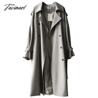 Spring Women Long Trench Coat Oversize Style Turn Down Collar Long Trench Femme Casaco Abrigo Streetwear