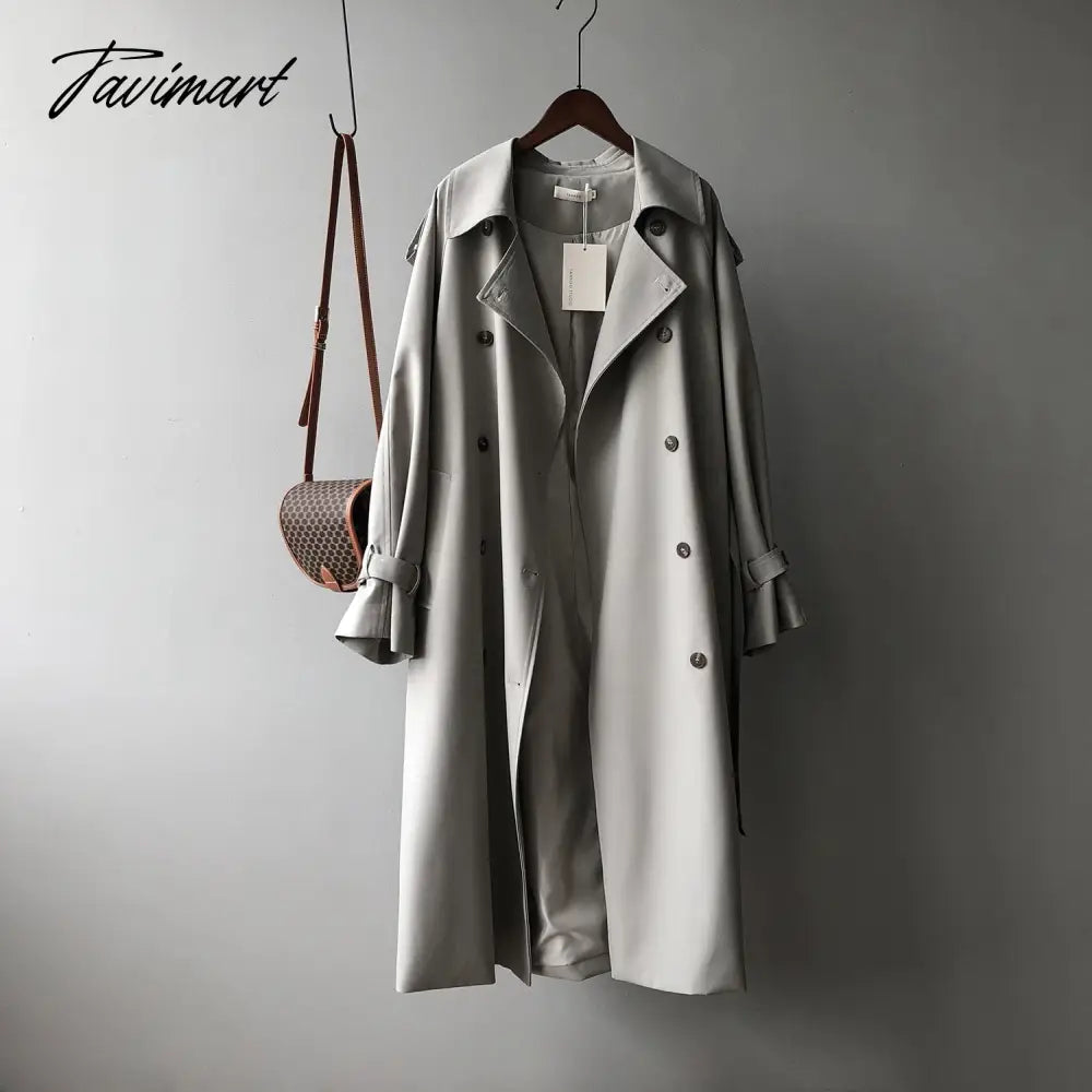 Spring Women Long Trench Coat Oversize Style Turn Down Collar Long Trench Femme Casaco Abrigo Streetwear