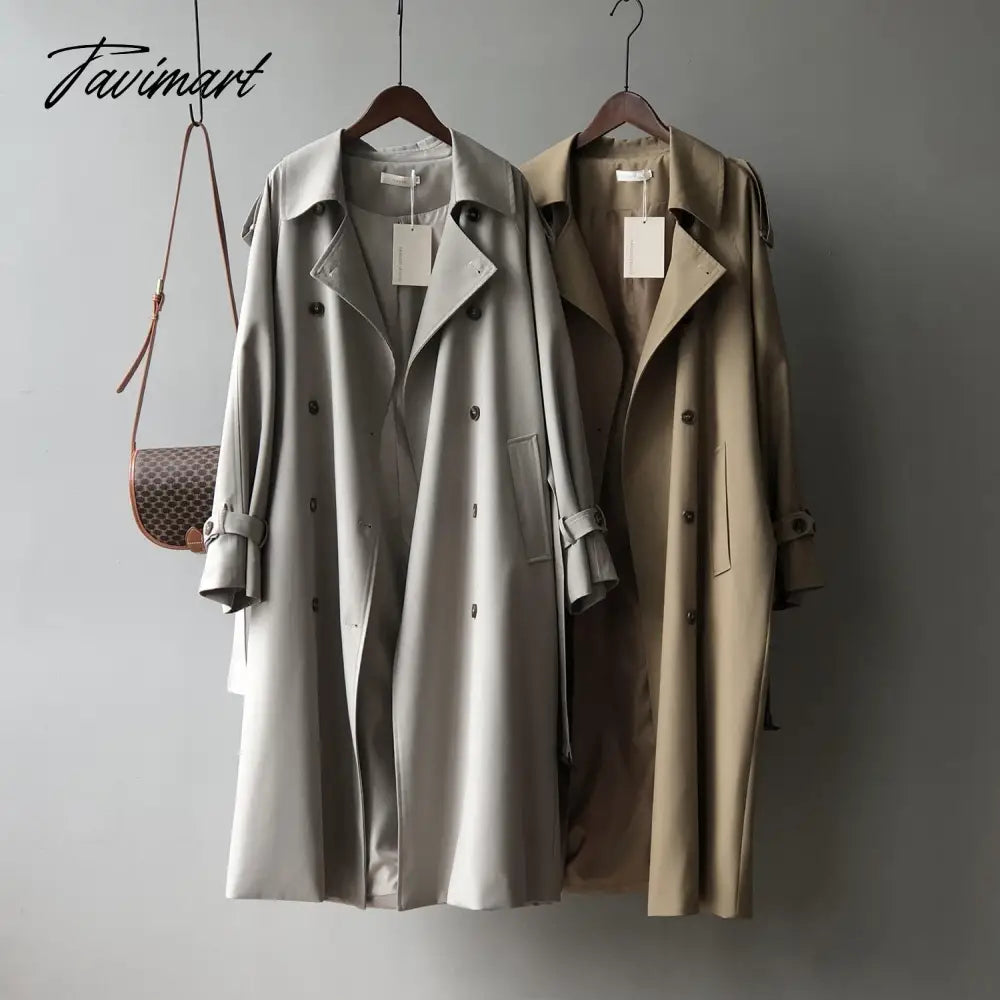 Spring Women Long Trench Coat Oversize Style Turn Down Collar Long Trench Femme Casaco Abrigo Streetwear
