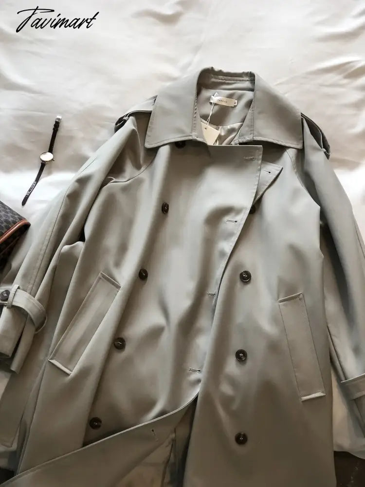 Spring Women Long Trench Coat Oversize Style Turn Down Collar Long Trench Femme Casaco Abrigo Streetwear