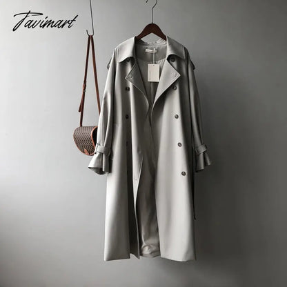 Spring Women Long Trench Coat Oversize Style Turn Down Collar Long Trench Femme Casaco Abrigo Streetwear