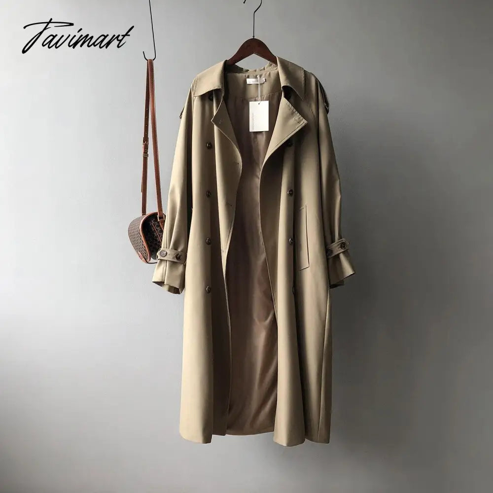 Spring Women Long Trench Coat Oversize Style Turn Down Collar Long Trench Femme Casaco Abrigo Streetwear