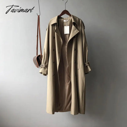Spring Women Long Trench Coat Oversize Style Turn Down Collar Long Trench Femme Casaco Abrigo Streetwear