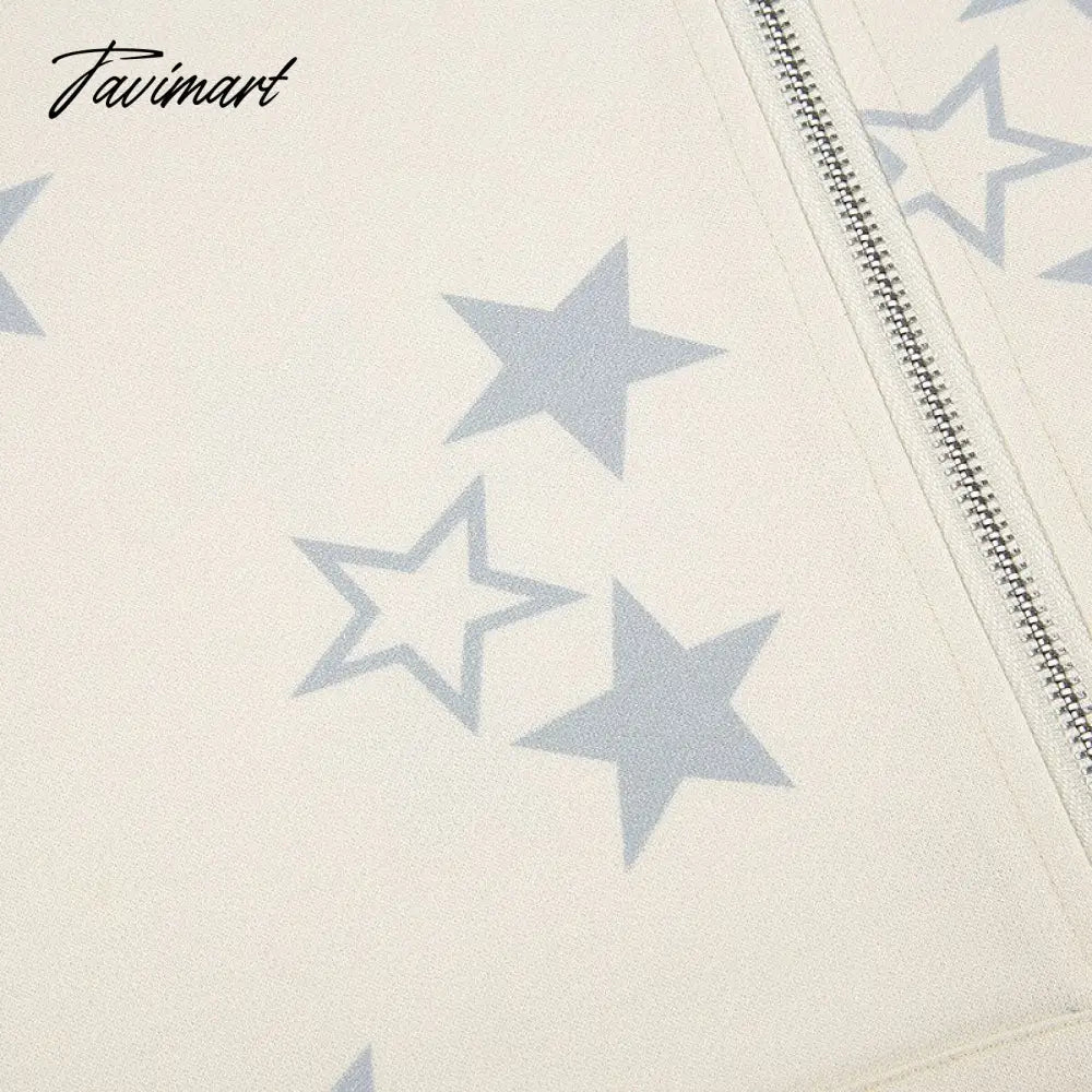Star Print Hoodies Zip Up Top Jacket Loose Long Sleeve Casual Pullover Women Streetwear Fall Clothes