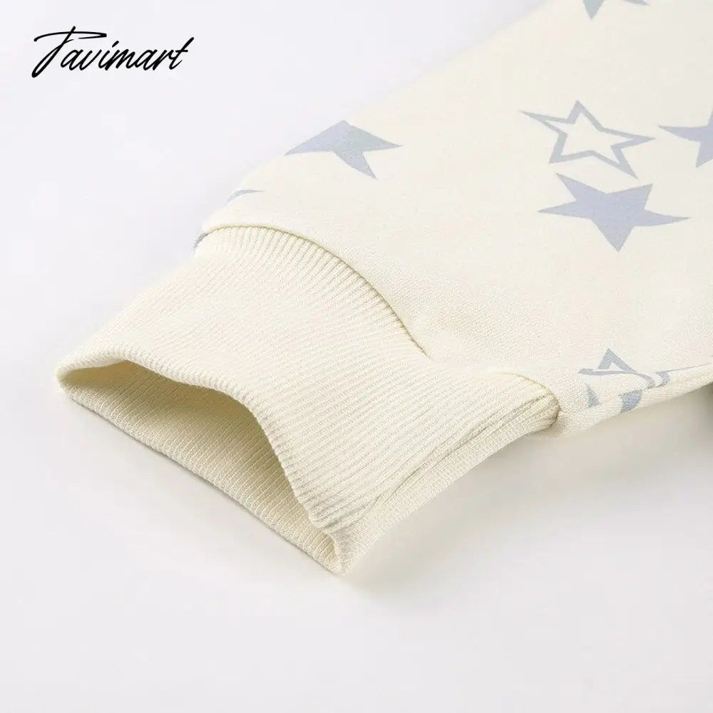 Star Print Hoodies Zip Up Top Jacket Loose Long Sleeve Casual Pullover Women Streetwear Fall Clothes