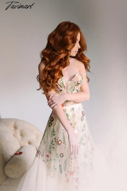Strapless Champagne Mermaid Evening Dresses Floral Dress Applique Prom Dress Puffy Long Tulle Women's Dress Ever Pretty Gown