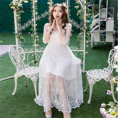 Street Sexy Casual Slim Lace Dress Lolita Princess Elegant Midi Dress Fairy Cos Loli Beach Party Vestidos